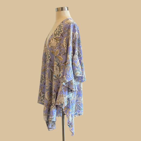 SOLD Boho Floral Kimono Ruffle Beach Coverup Cardigan - Picture 5 of 9